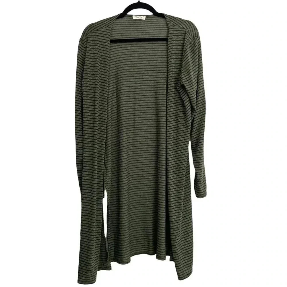 Green Black Stripe Cardigan Long Sleeve